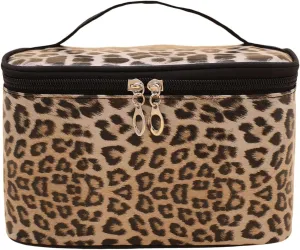 QWINEE Women's Leopard Print Cosmetic Bag Top Handle Zipper Makeup Bag Large Capacity Toiletry Bag Multicolor One-Size