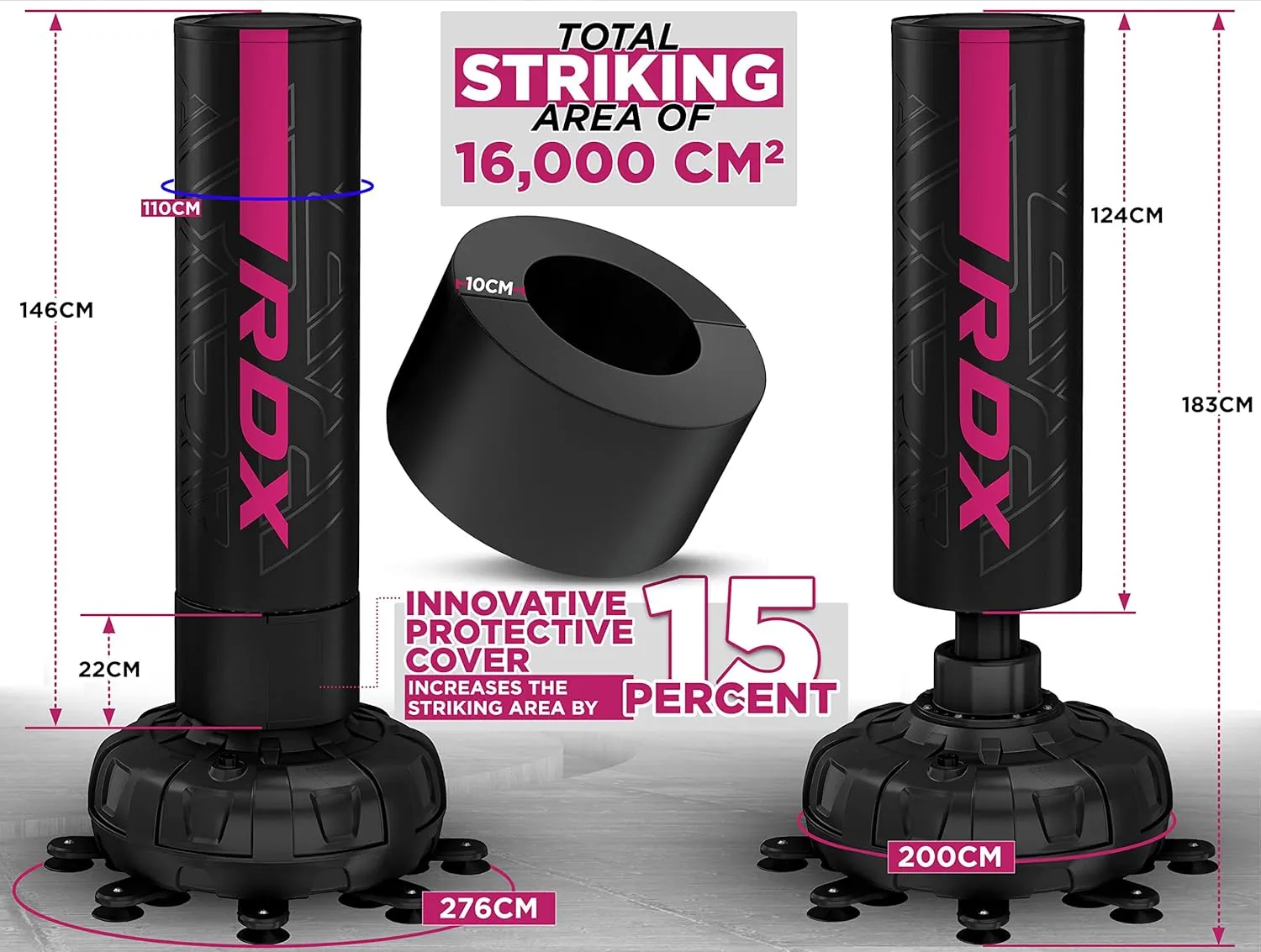RDX XXL 330LBS Freestanding Punching Bag with Cover & Gloves – 72” Adult Heavy Pedestal Punch Bag Set - 17 Suction Cup 8 Extended Legs Stand Base - Kick Boxing MMA Muay Thai Home Gym Fitness Training