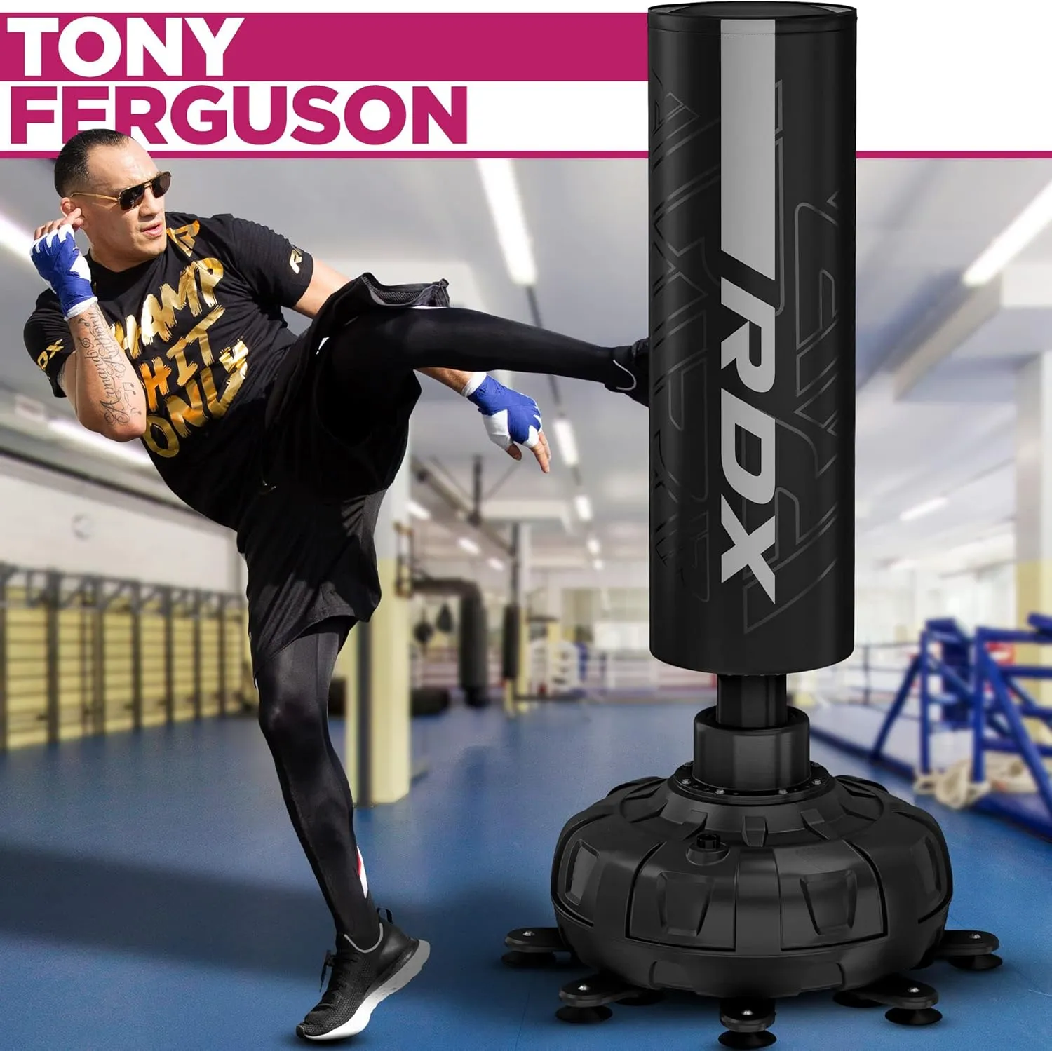 RDX XXL 330LBS Freestanding Punching Bag with Cover & Gloves – 72” Adult Heavy Pedestal Punch Bag Set - 17 Suction Cup 8 Extended Legs Stand Base - Kick Boxing MMA Muay Thai Home Gym Fitness Training