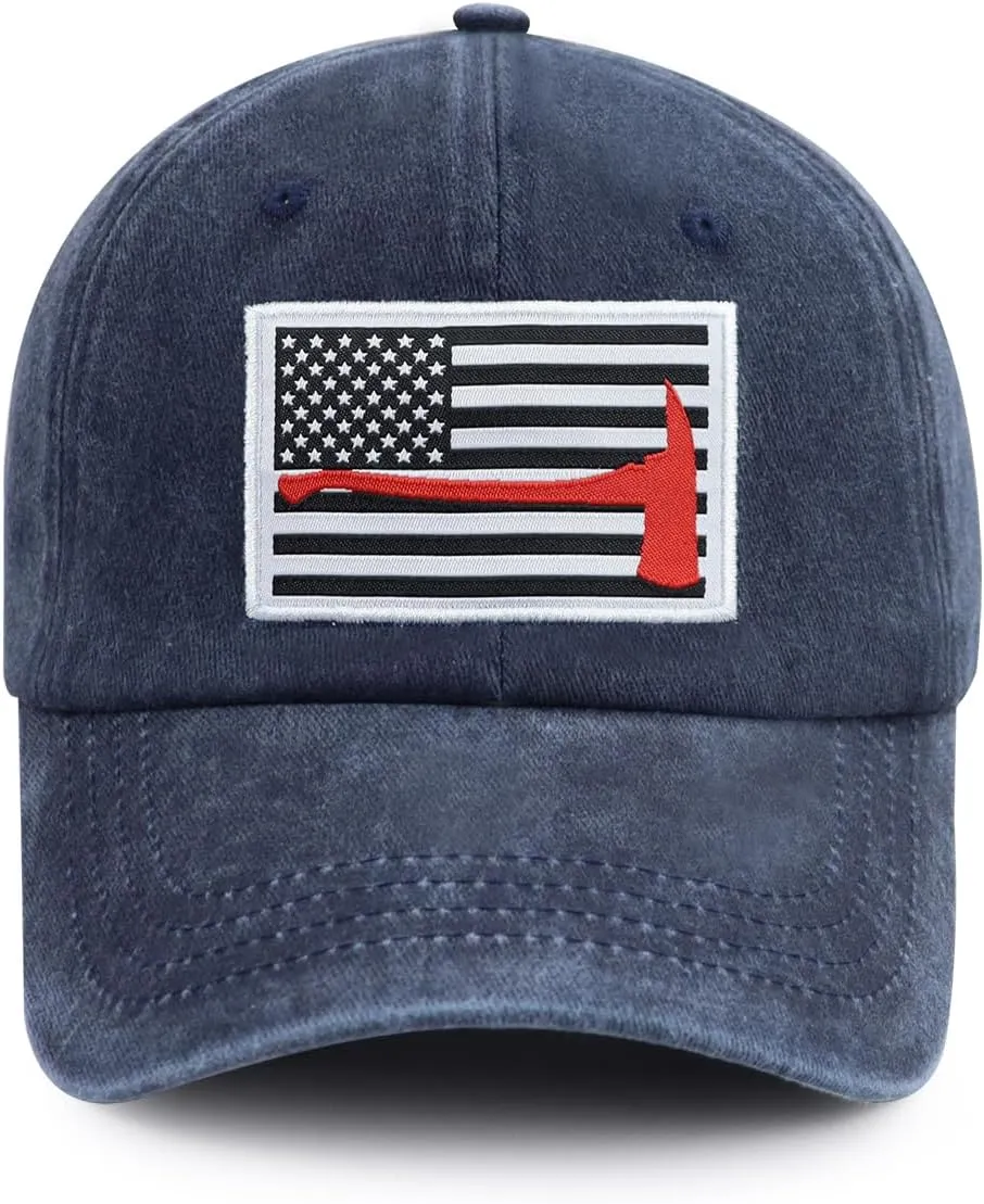 Red Line Firefighter Axe USA Flag Hats for Men Women, Funny Adjustable Cotton Embroidered Baseball Cap