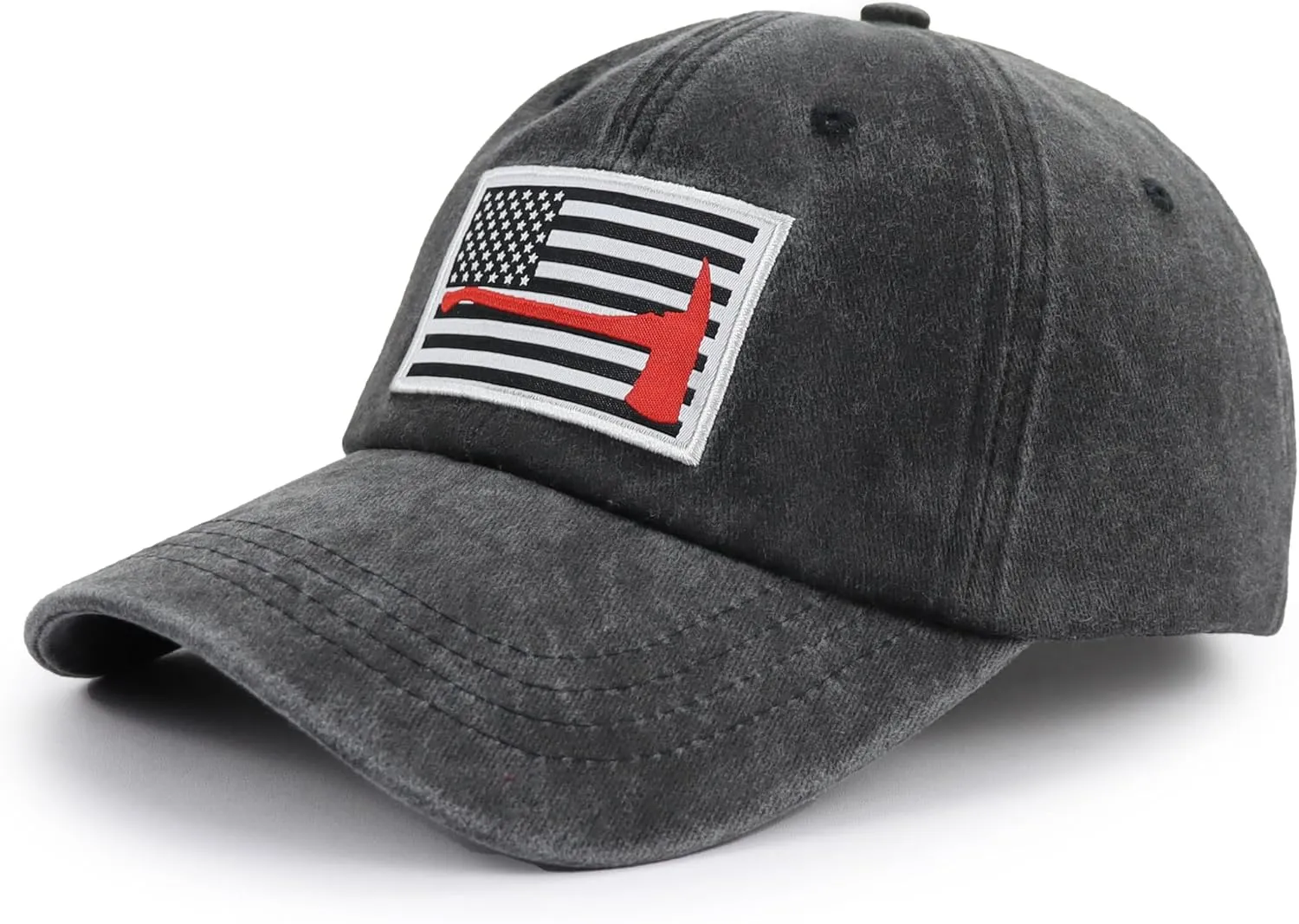 Red Line Firefighter Axe USA Flag Hats for Men Women, Funny Adjustable Cotton Embroidered Baseball Cap