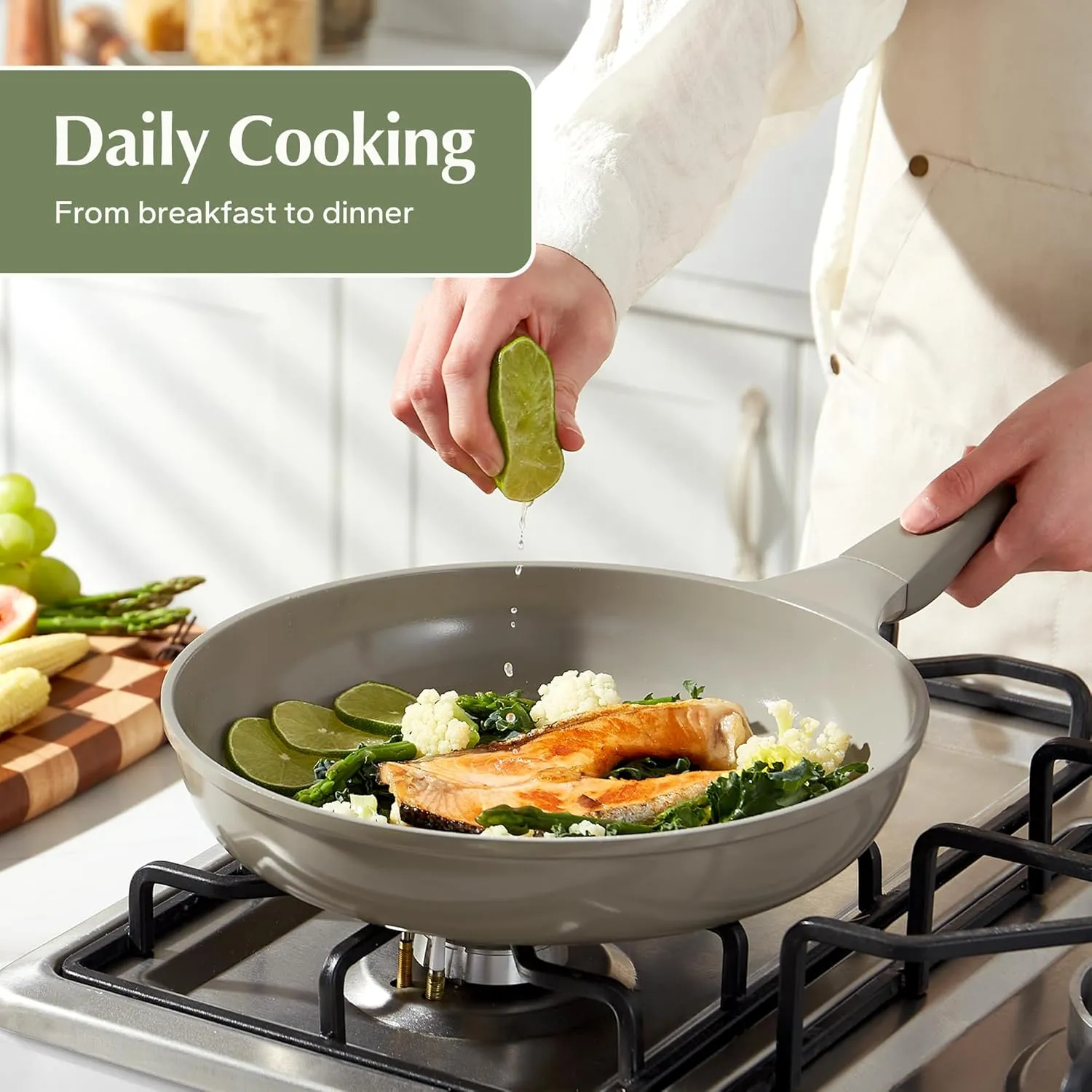 Redchef Nonstick Frying Pan Skillet, Non Stick Ceramic Frying Pan, Egg & Omelet Pans, Non Toxic, Kitchen Healthy Cookware, PFAS & PTFE & PFOA Free,Induction Compatible, Gray, 9.5"
