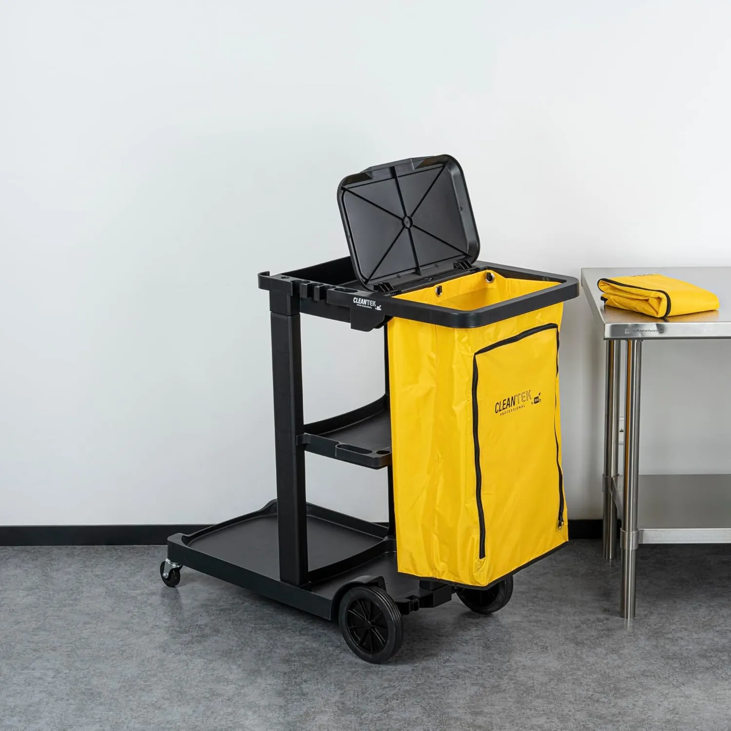 Restaurantware-Janitor CART Bag ONLY: Clean Tek Professional 18 Gallon Janitorial Cart Bag, 1 Heavy-Duty Bag with Zipper - Janitor Cart Sold Separately, Durable, Yellow Plastic Replacement Bag