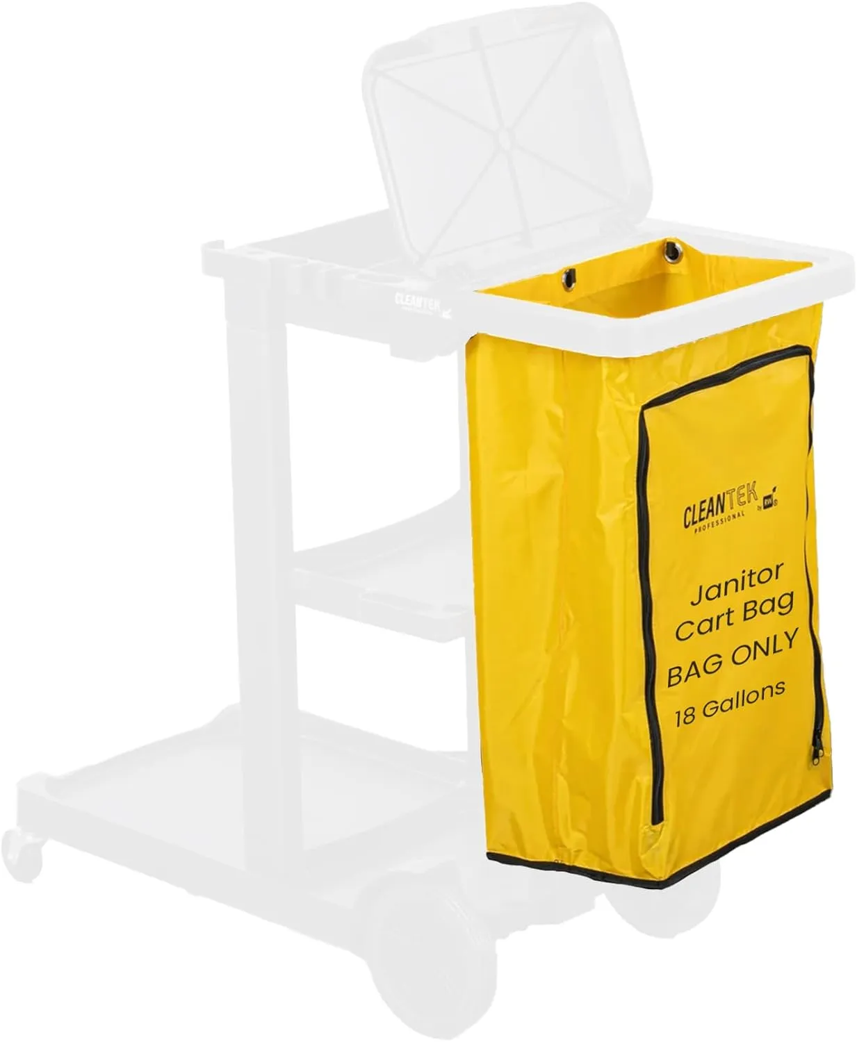Restaurantware-Janitor CART Bag ONLY: Clean Tek Professional 18 Gallon Janitorial Cart Bag, 1 Heavy-Duty Bag with Zipper - Janitor Cart Sold Separately, Durable, Yellow Plastic Replacement Bag