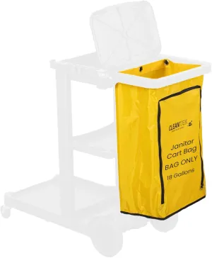 Restaurantware-Janitor CART Bag ONLY: Clean Tek Professional 18 Gallon Janitorial Cart Bag, 1 Heavy-Duty Bag with Zipper - Janitor Cart Sold Separately, Durable, Yellow Plastic Replacement Bag