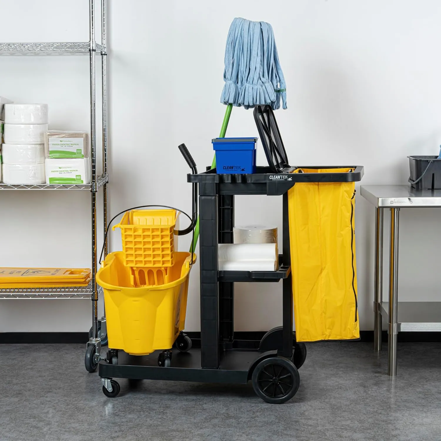 Restaurantware-Janitor CART Bag ONLY: Clean Tek Professional 18 Gallon Janitorial Cart Bag, 1 Heavy-Duty Bag with Zipper - Janitor Cart Sold Separately, Durable, Yellow Plastic Replacement Bag