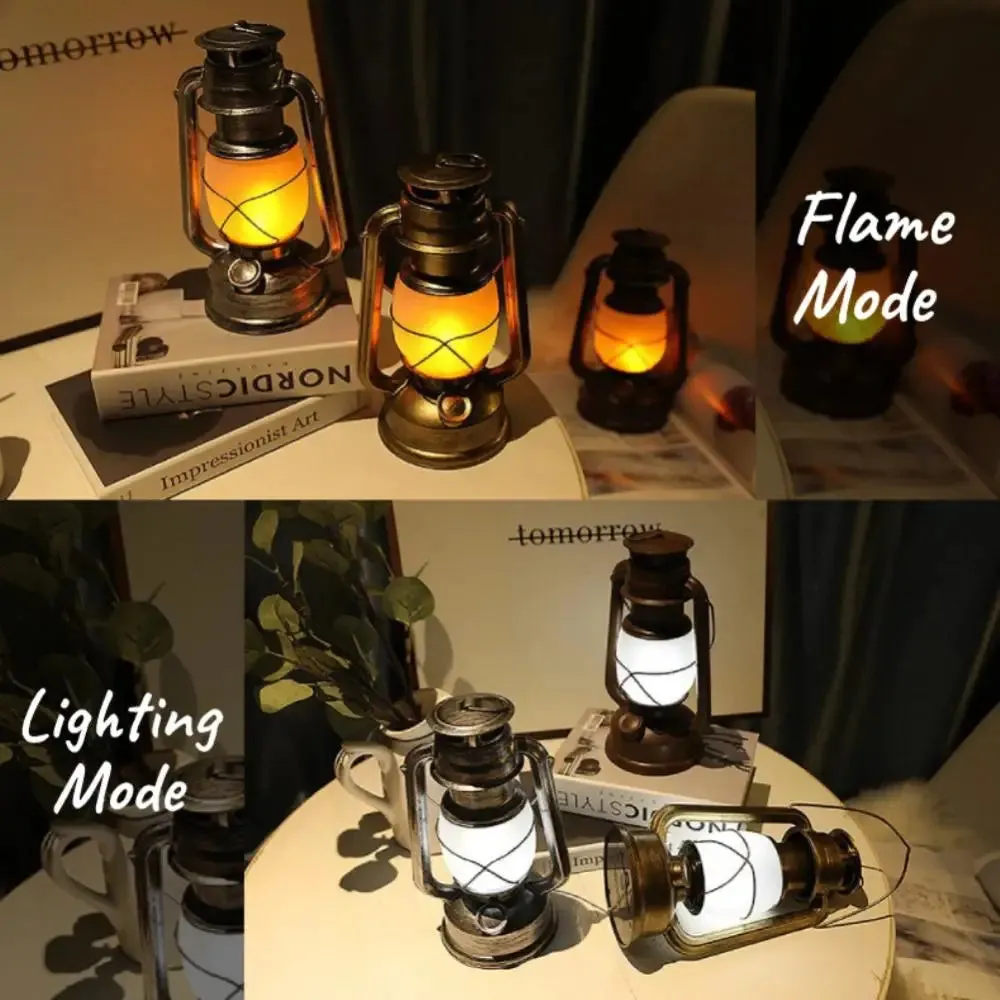 Retro Vintage Camping Hanging Lantern Battery LED Flame Warm Light