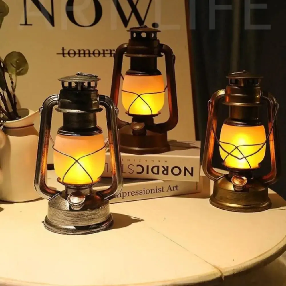 Retro Vintage Camping Hanging Lantern Battery LED Flame Warm Light