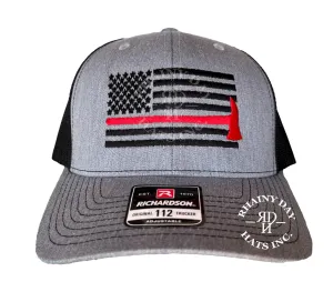 Rhainy Day Hats Inc. Firefighter Thin Red Line Axe American Flag Hat, Firefighter gift, Fireman Flag hat, Thin Red Line hat