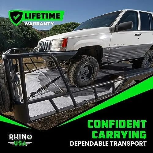 Rhino USA Car Tie Down Straps for Trailers with Snap Hooks (4-Pack) - 2 Inch x 8 Feet (10,000lb Break Strength) - Heavy Duty T-Handle Car Hauler Tire Straps for Trailer & UTV with Axle Straps - Black