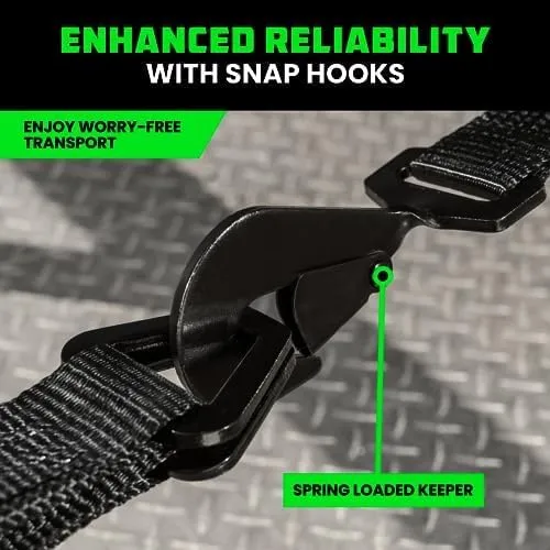 Rhino USA Car Tie Down Straps for Trailers with Snap Hooks (4-Pack) - 2 Inch x 8 Feet (10,000lb Break Strength) - Heavy Duty T-Handle Car Hauler Tire Straps for Trailer & UTV with Axle Straps - Black