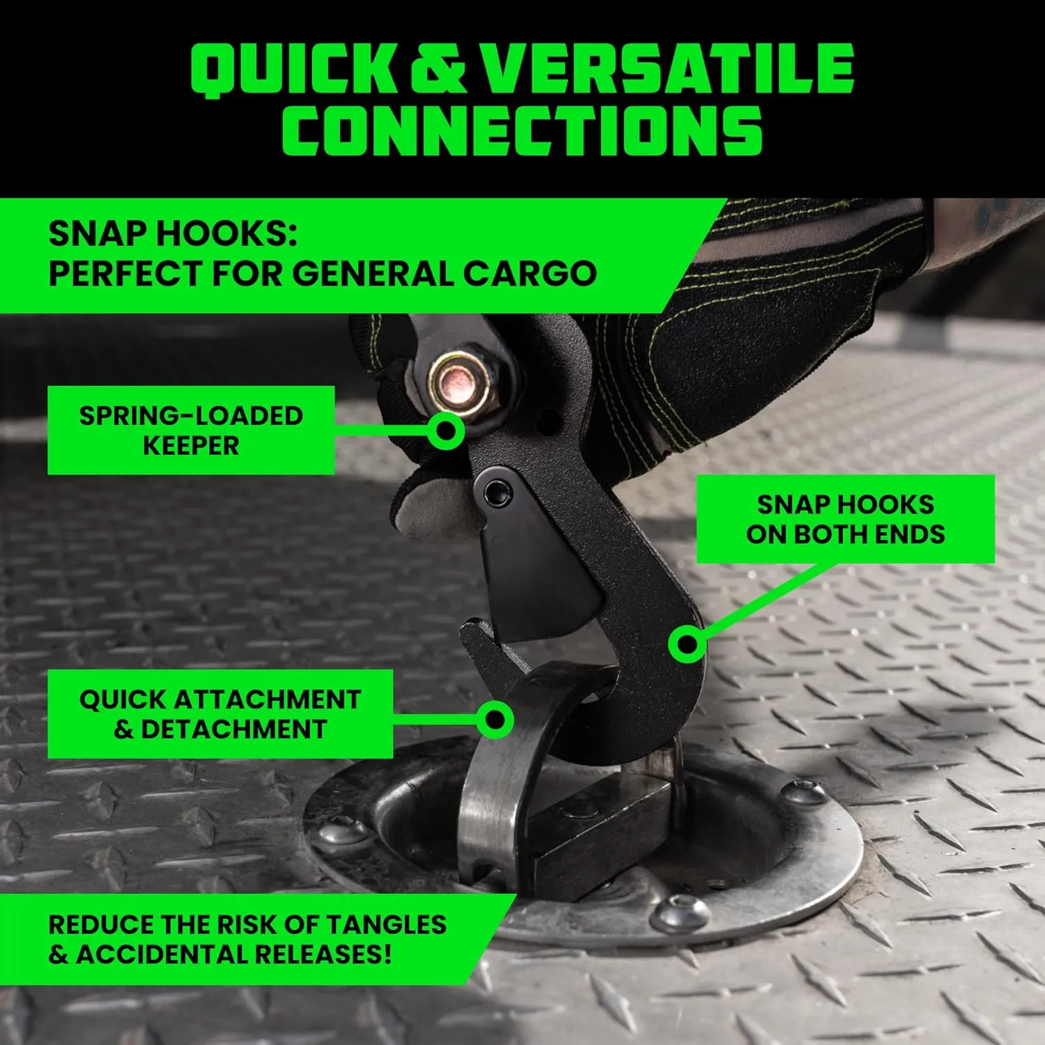 Rhino USA Car Tie Down Straps for Trailers with Snap Hooks (4-Pack) - 2 Inch x 8 Feet (10,000lb Break Strength) - Heavy Duty T-Handle Car Hauler Tire Straps for Trailer & UTV with Lasso Straps - Green