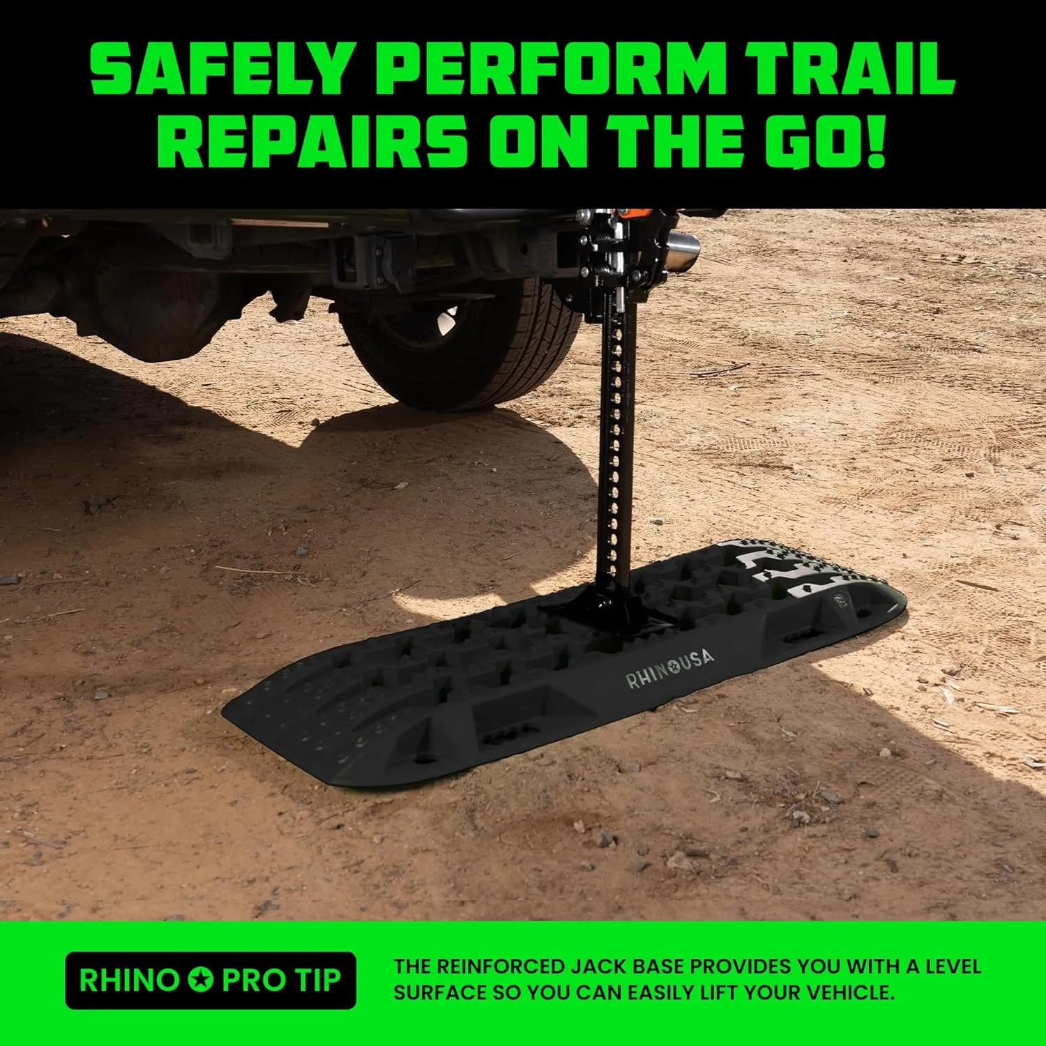 Rhino USA Off-Road Recovery Traction Boards - 2 Pack Ultimate Tire Traction Mountable Mats for 4X4 Vehicles in Sand, Mud & Snow. Heavy Duty Zipper Carry Bag and Leashes Included - (Black)