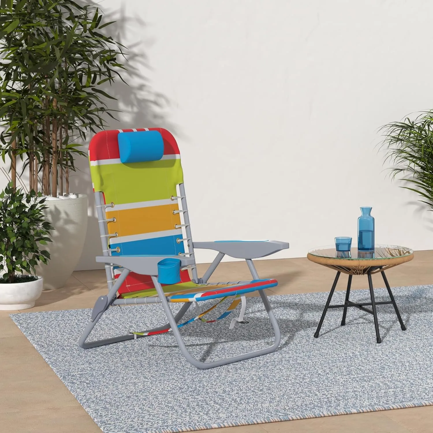 Rio Brands 4-Position Backpack Lace-Up Suspension Folding Beach Chair, Bright Stripe