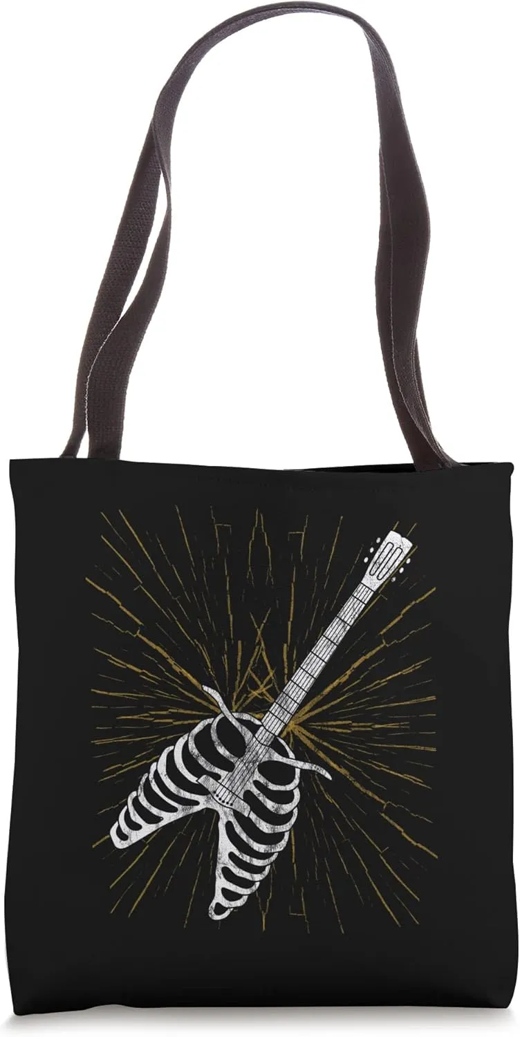 Rock & Roll Skeleton Guitar Player Figurine Music Lover Tote Bag