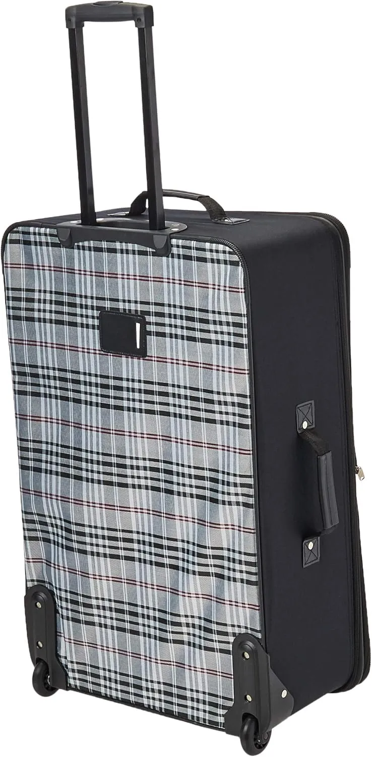 Rockland Fashion Softside Upright Luggage Set, Telescoping Handles, Black Plaid, 4-Piece (14/19/24/28)