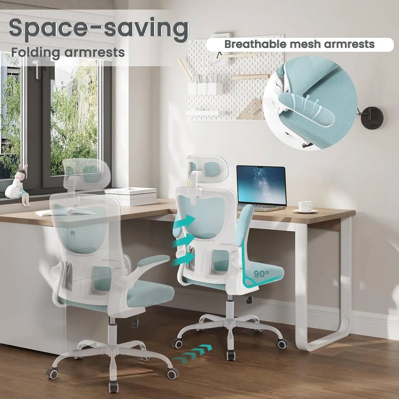 Rootz Ergonomic Office Chair - Mesh Desk Chair - Lumbar Support - Rocking Function - Adjustable Headrest - 62cm x (116-123.5)cm x 69.5cm