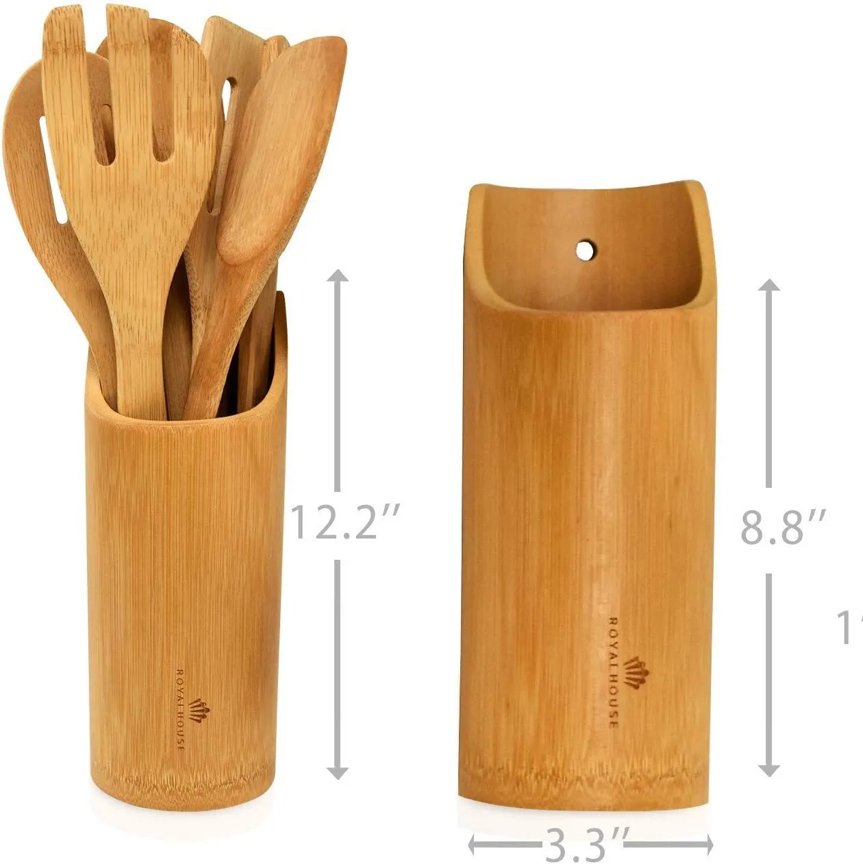 ROYALHOUSE Wooden Kitchen Utensils Set - 7 Piece Bamboo Cooking Tools and Holder - Cooking Spoons and Spatulas, Kitchen Tools - Wood Tool Utensil Sets for Nonstick Pan and Cookware