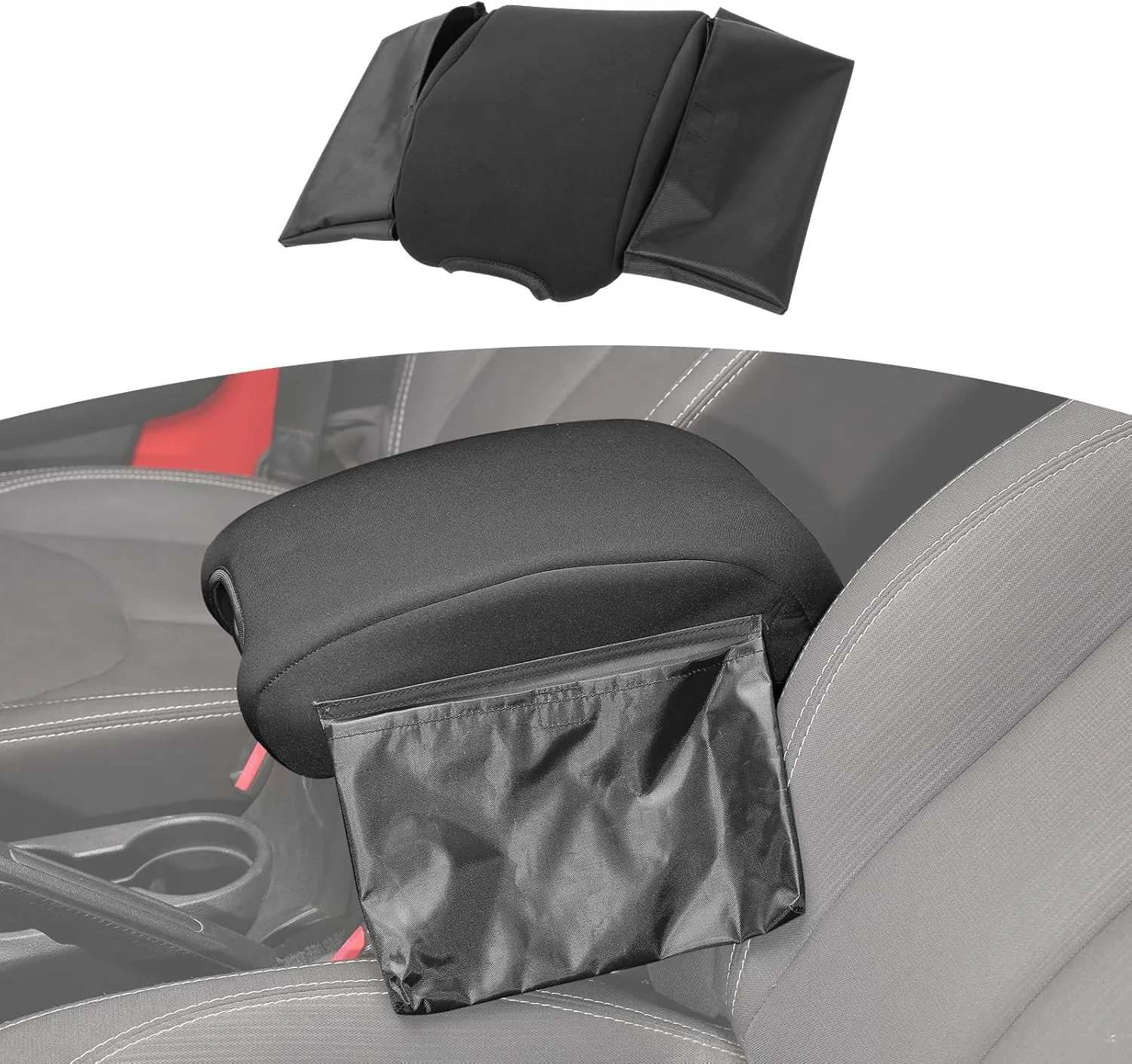 RT-TCZ for Wrangler JK Center Console Armrest Pad Cover with Storage Bag for Jeep Wrangler JK & Unlimited Sahara Sport Rubicon 2011-2018