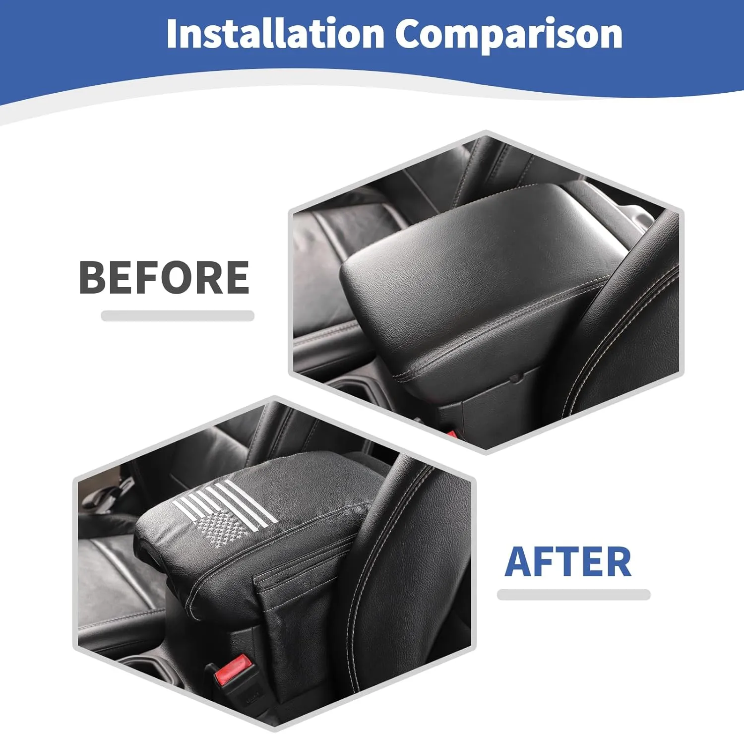 RT-TCZ for Wrangler JL Center Console Armrest Pad Cover with Storage Bag for Jeep Wrangler JL JLU Gladiator JT 2018-2023 Black American Flag