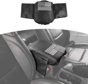 RT-TCZ for Wrangler JL Center Console Armrest Pad Cover with Storage Bag for Jeep Wrangler JL JLU Gladiator JT 2018-2023 Black American Flag