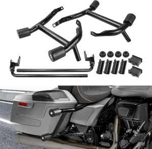 Saddle Bag Guards Rear Crash Bar Bracket Compatible with for 2023-2025 Touring Street Glide FLHX FLHXSE Road Glide FLTRX FLTRXSTSE Tip Over Saddlebag Protection Bar with Support Rails