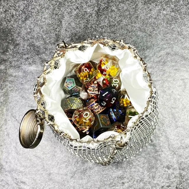 Sages Gala Purse Vintage-Style Gate-Top Scaled Beggar Purse for Dice, Jewelry, Cosmetics, Bag, Pouch (Silver)