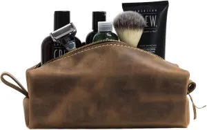 SAN TAN Handmade Genuine Leather Toiletry Bag Travel Dopp Kit ~ Made in the USA (Small, Desert Sand)