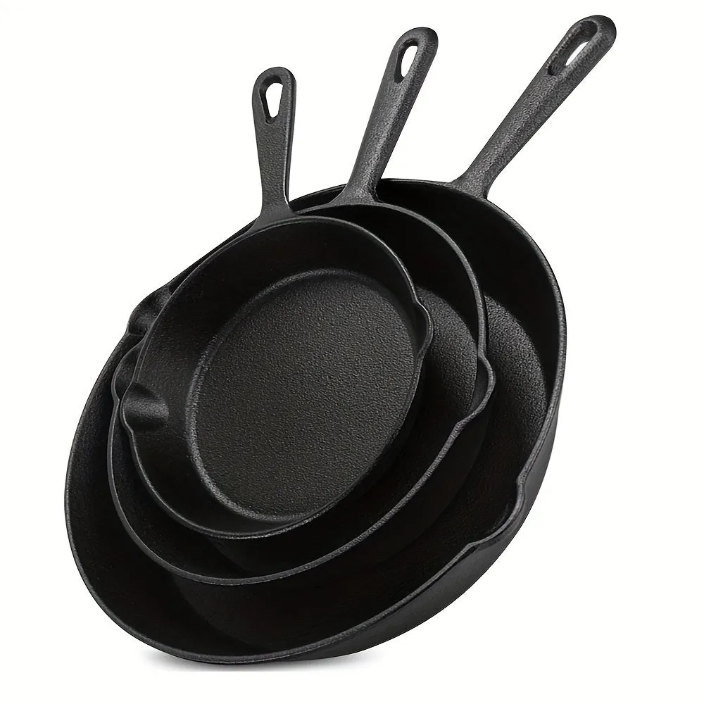 Saute Fry Pan - Pre-Seasoned Cast Iron Skillet Set 3-Piece - Nonstick Frying Pan 6 Inch, 8 Inch And 10 Inch Cast Iron Set