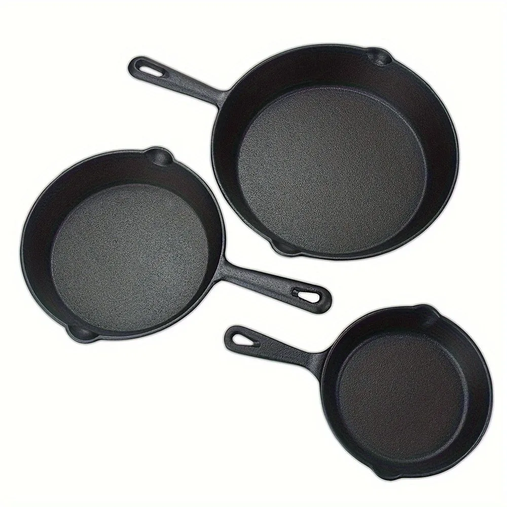 Saute Fry Pan - Pre-Seasoned Cast Iron Skillet Set 3-Piece - Nonstick Frying Pan 6 Inch, 8 Inch And 10 Inch Cast Iron Set