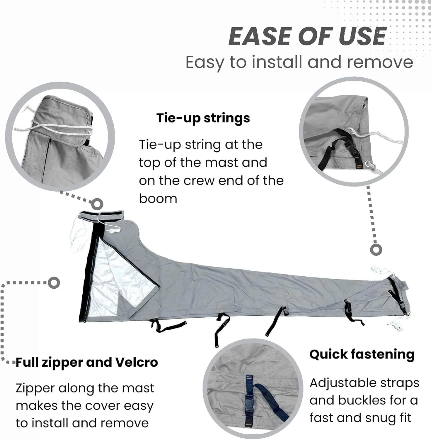 SavvyCraft Waterproof Mainsail Boom Cover, Heavy Duty 600D Sailboat Mainsail Cover UV Protection Weather-Resistant, Boom Length 11'-12' Gray