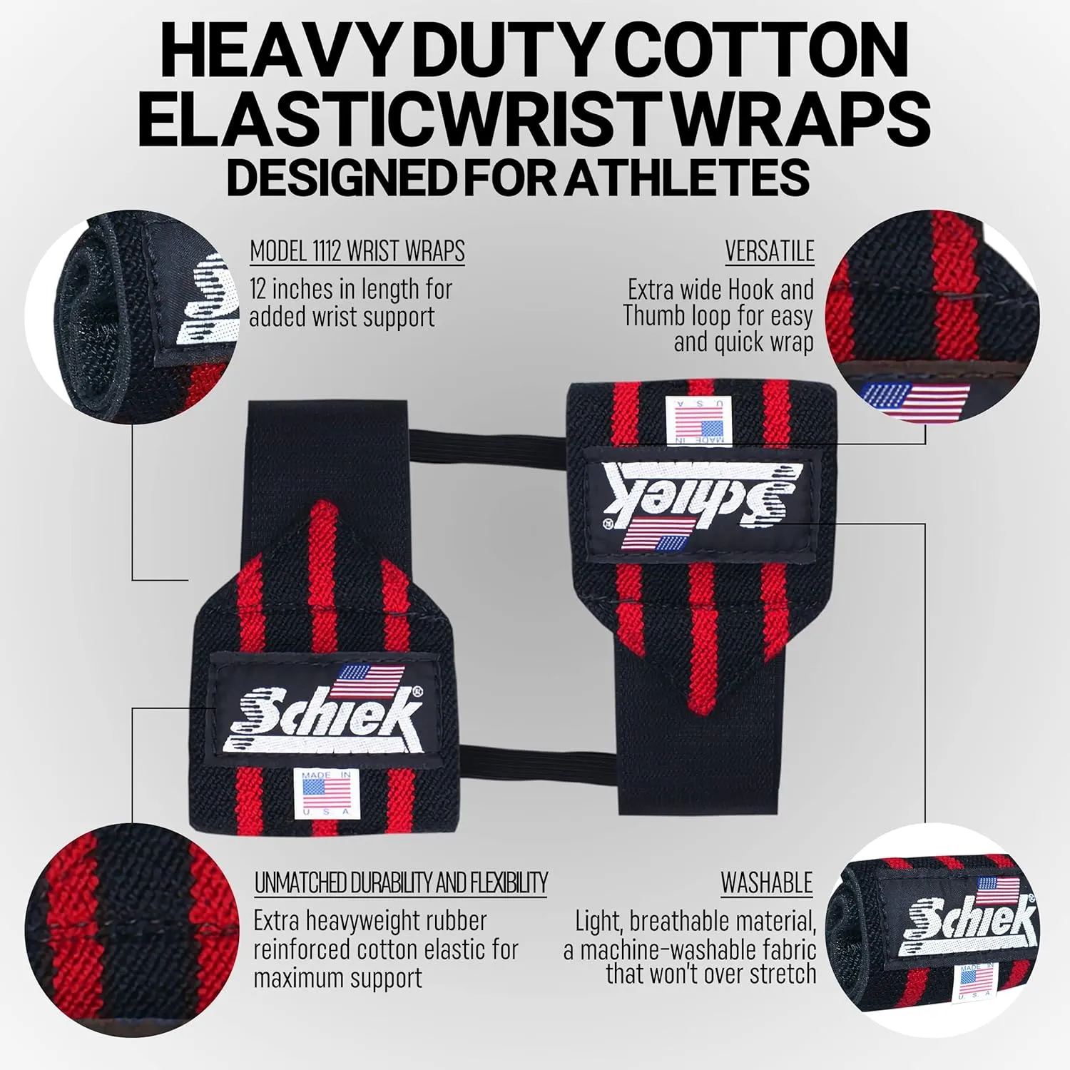 Schiek Sports Heavy Duty Model Wrist Wraps - Gym Workouts Wrist Support - Weight Lifting