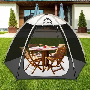 Screen House Tent Outdoor Camping Tent Canopy Mesh Walls Screen Room with Floor Mat Portable Sun Shade Hexagon Screened Shelter for Picnic 8x7 FT Biege