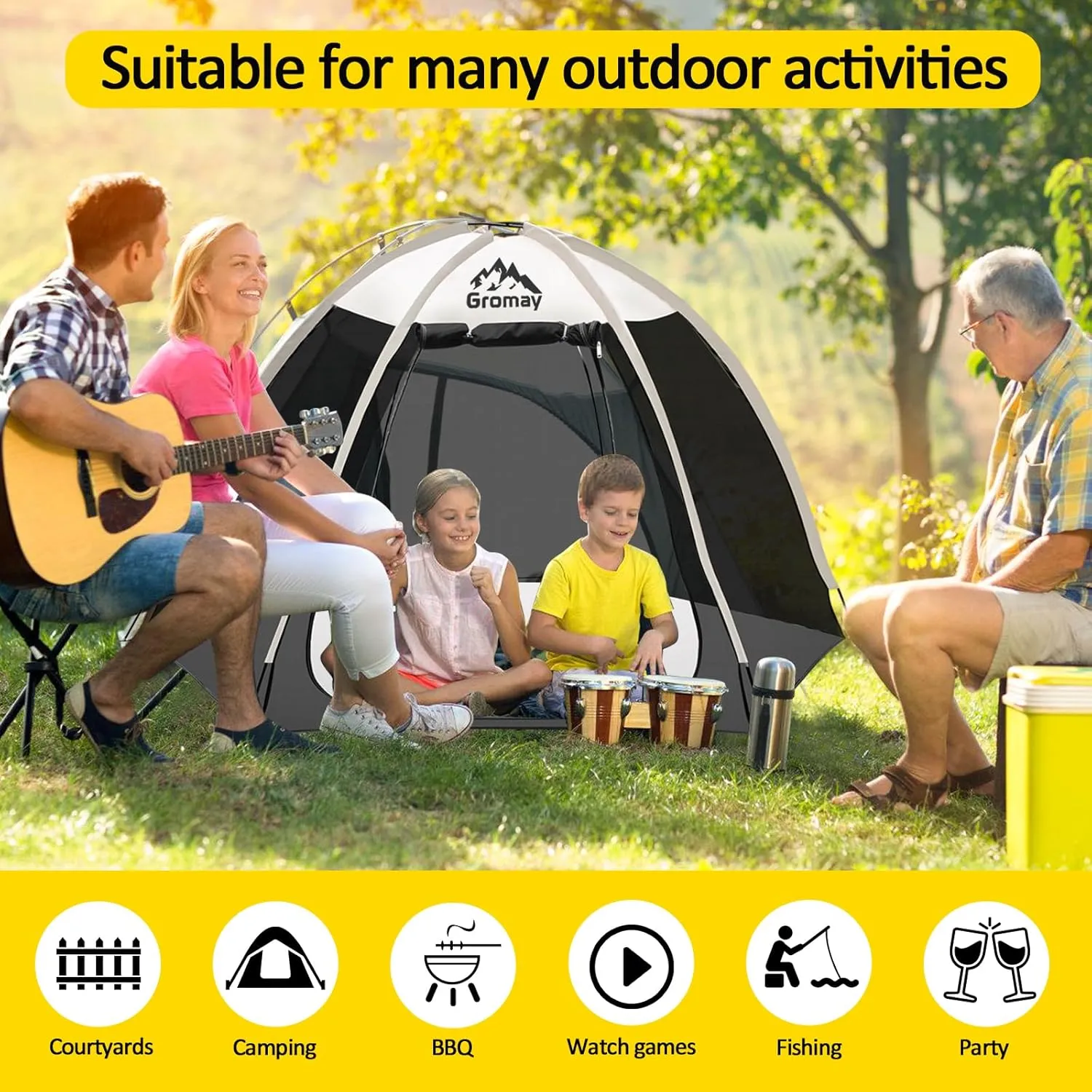 Screen House Tent Outdoor Camping Tent Canopy Mesh Walls Screen Room with Floor Mat Portable Sun Shade Hexagon Screened Shelter for Picnic 8x7 FT Biege