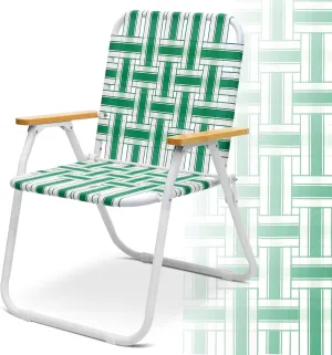Sekey Folding Lawn Chairs, Beach Chairs for Adults with Highback, Camping Chairs with Webbed Airflow Mesh, Patio Chairs with Rust-Proof Coating, Webbed Lawn Chair for Outdoor, Fishing, Backyard, Green