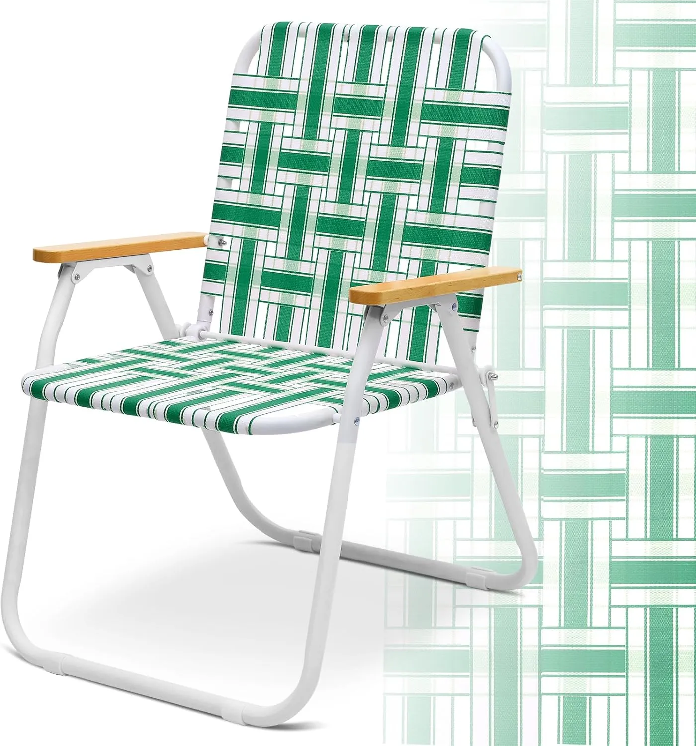 Sekey Folding Lawn Chairs, Beach Chairs for Adults with Highback, Camping Chairs with Webbed Airflow Mesh, Patio Chairs with Rust-Proof Coating, Webbed Lawn Chair for Outdoor, Fishing, Backyard, Green