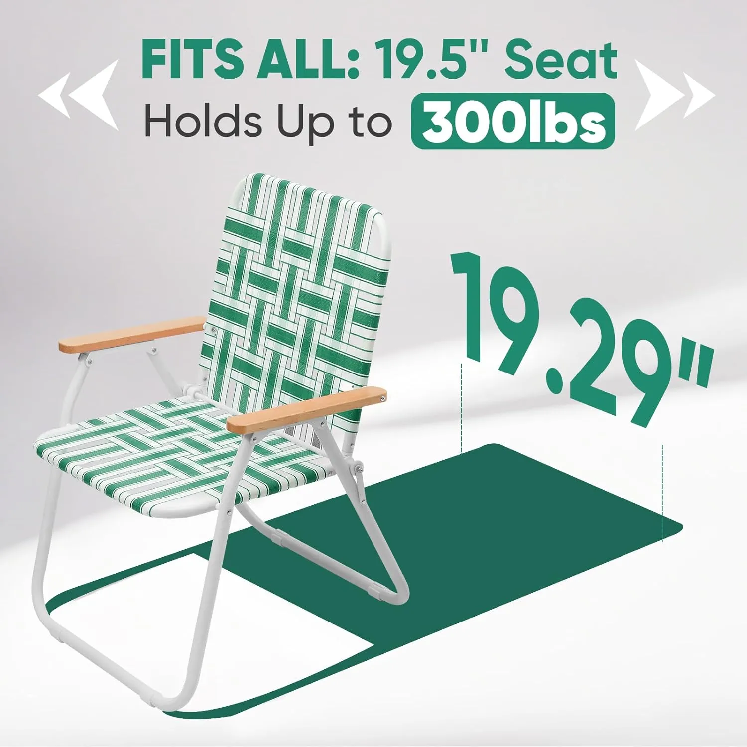 Sekey Folding Lawn Chairs, Beach Chairs for Adults with Highback, Camping Chairs with Webbed Airflow Mesh, Patio Chairs with Rust-Proof Coating, Webbed Lawn Chair for Outdoor, Fishing, Backyard, Green
