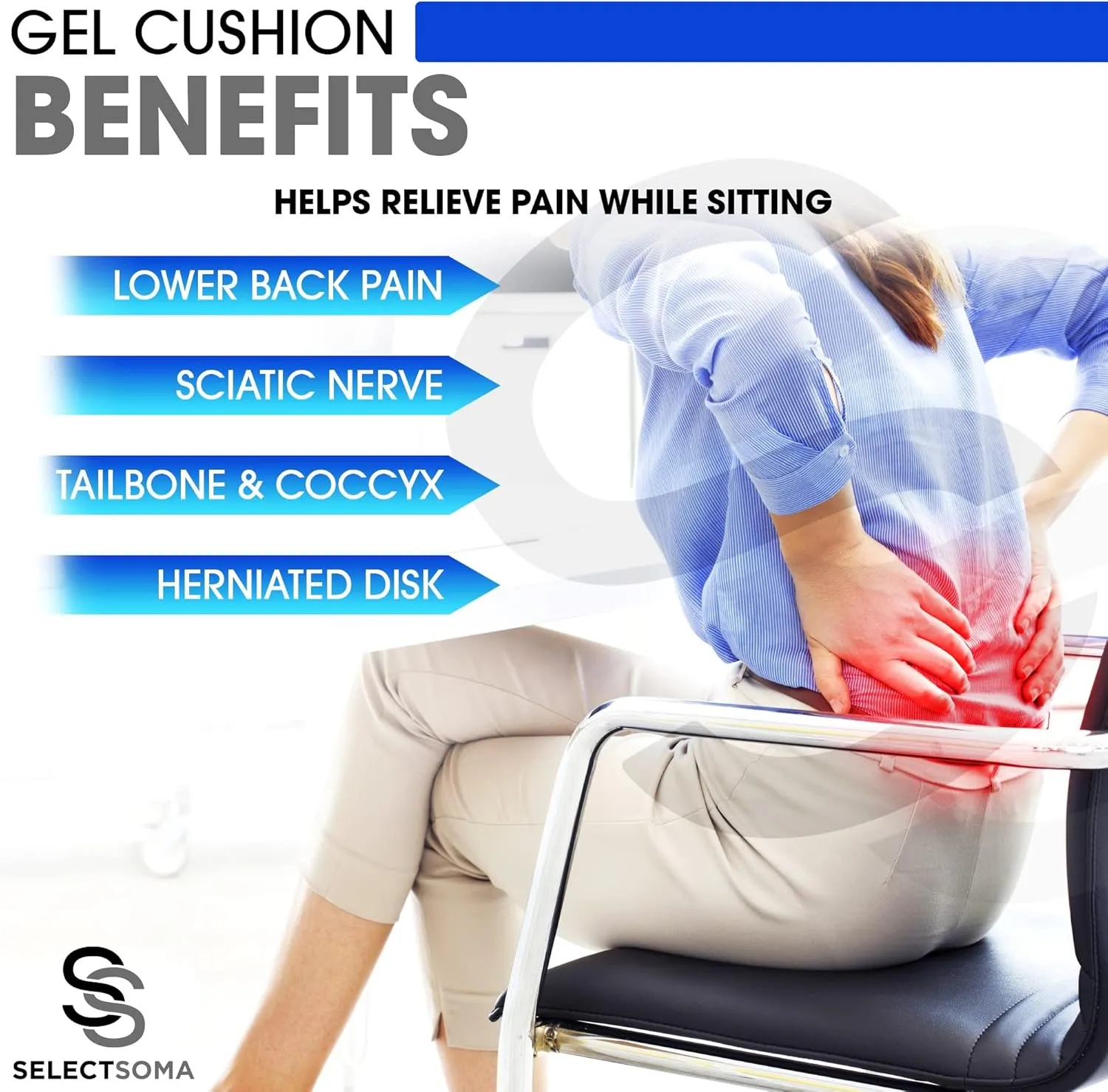 SelectSoma Gel Seat Cushion for Long Sitting Pressure Relief for Back, Sciatica, Coccyx, Tailbone Pain - Cushion for Office Chair, Wheelchair, Car & Truck, Patio Chairs - Egg Seat Pad