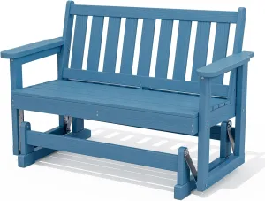 SERWALL 2 Person Patio Glider Rocking Chair, HDPE Material Weather-Resistant Swinging Bench for Outdoor Porch Garden, Navy