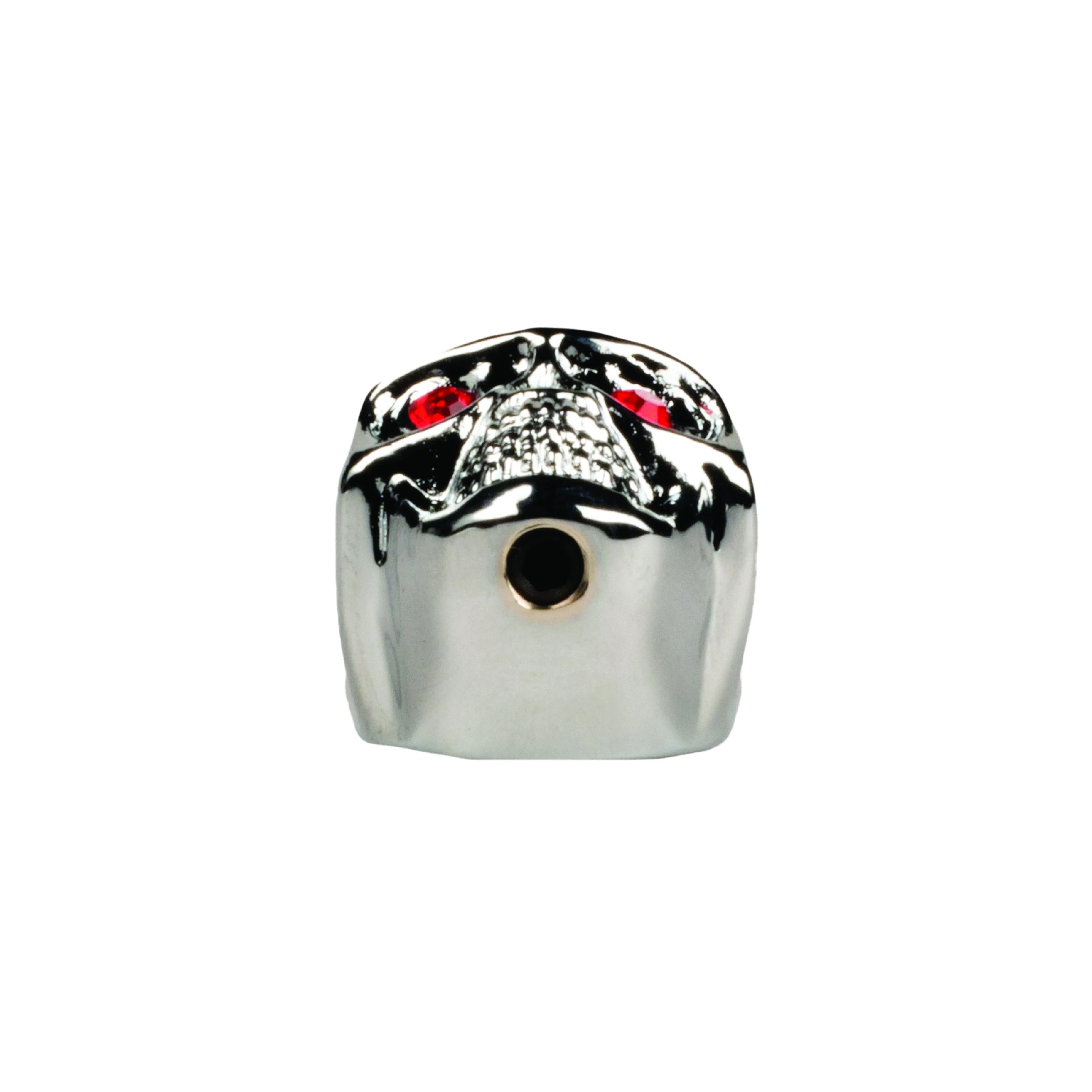 Set of 3 Adjustable Fit Chrome Skull Electric Guitar Knobs with Red Eyes and included Allen Wrench