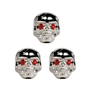 Set of 3 Adjustable Fit Chrome Skull Electric Guitar Knobs with Red Eyes and included Allen Wrench