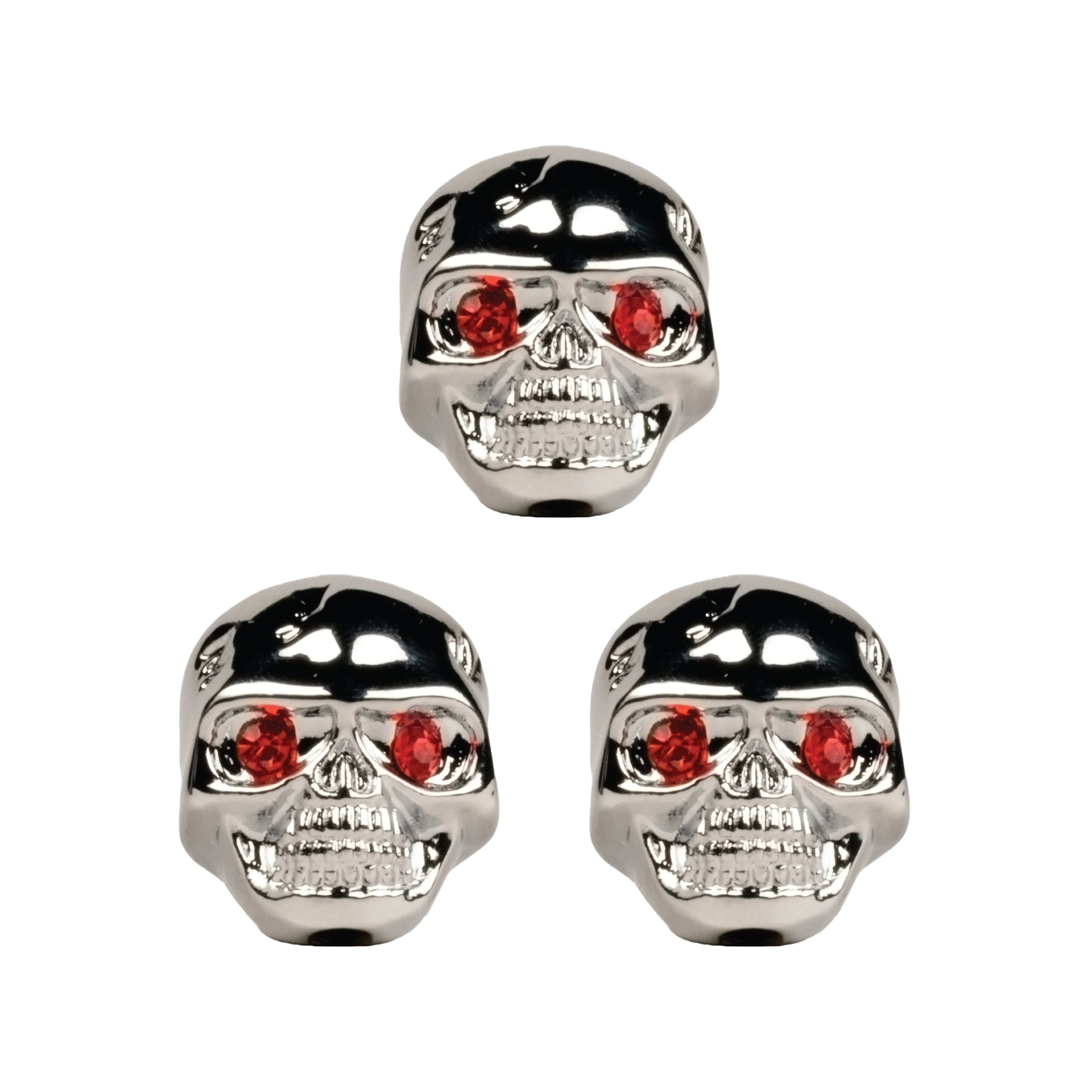Set of 3 Adjustable Fit Chrome Skull Electric Guitar Knobs with Red Eyes and included Allen Wrench