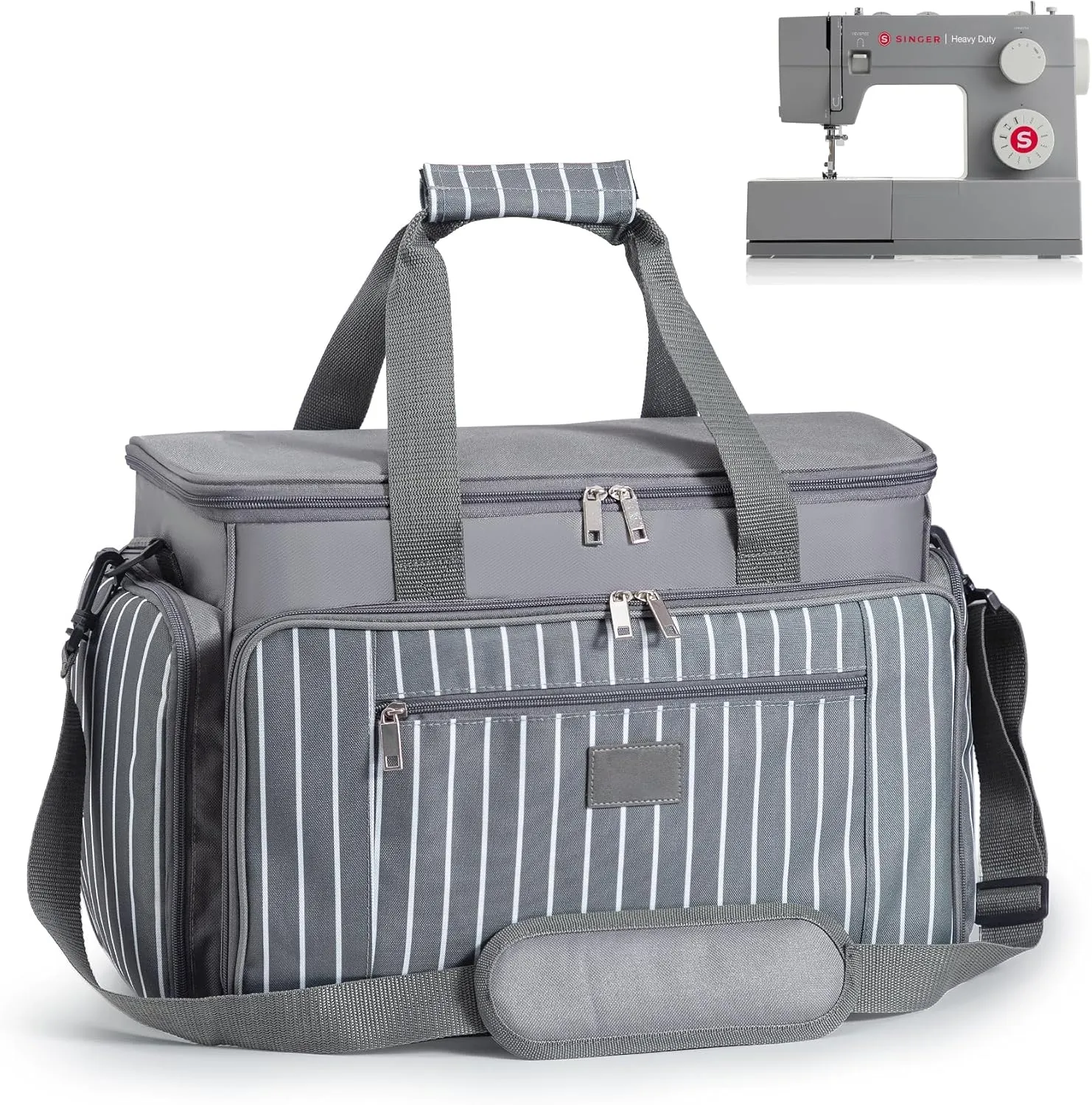 Sewing Machine Carrying Case with Multiple Pockets, Tote Bag Fits for Most Standard Sewing Machines Like SINGER, Brother and Janome, Grey