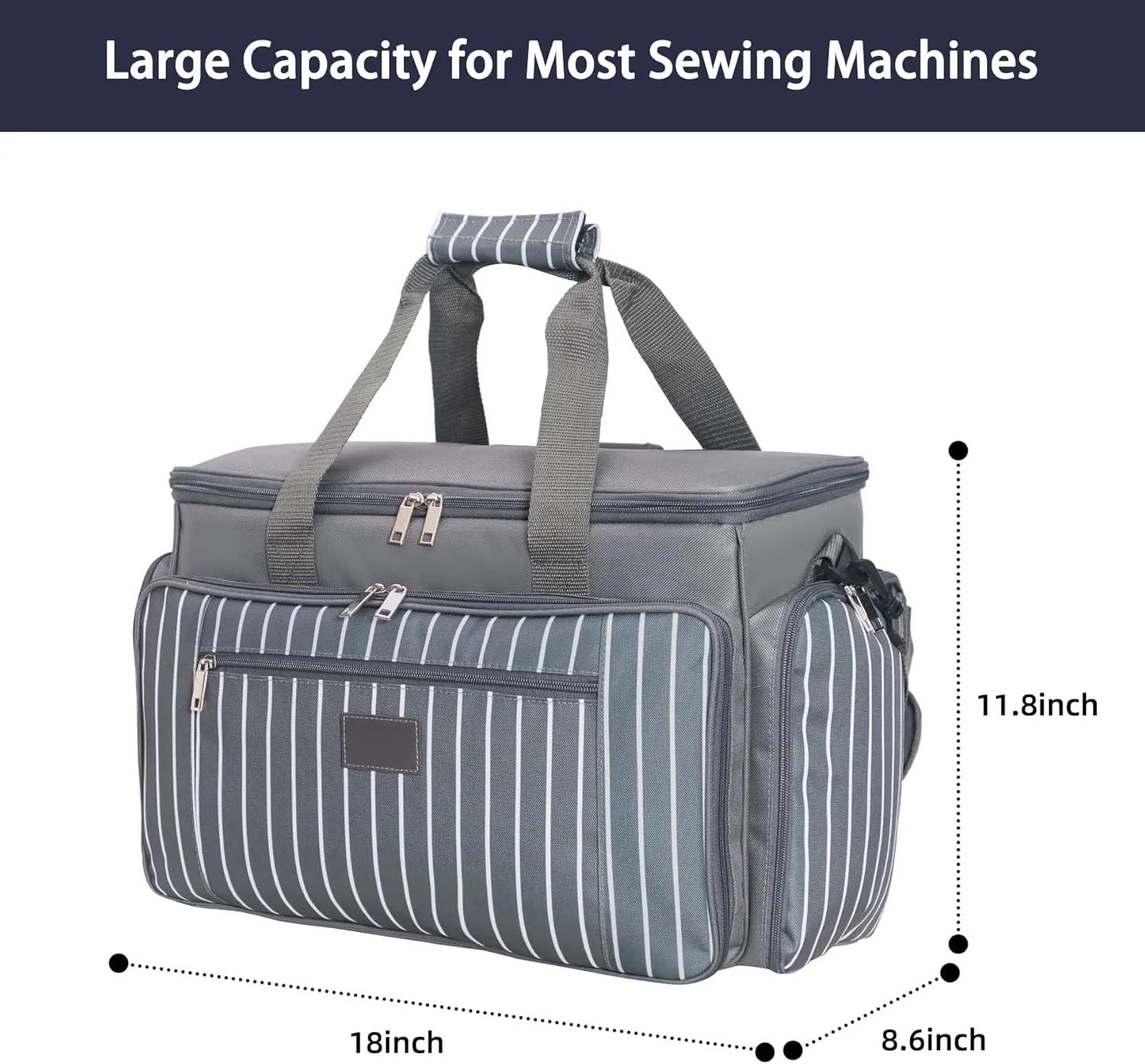 Sewing Machine Carrying Case with Multiple Pockets, Tote Bag Fits for Most Standard Sewing Machines Like SINGER, Brother and Janome, Grey