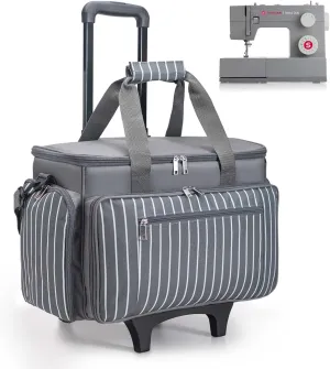 Sewing Machine Case with Wheels, Rolling Sewing Machine Carrying Case, Trolley Tote Bag Fits for Most Standard Sewing Machines Like SINGER, Brother and Janome, Grey