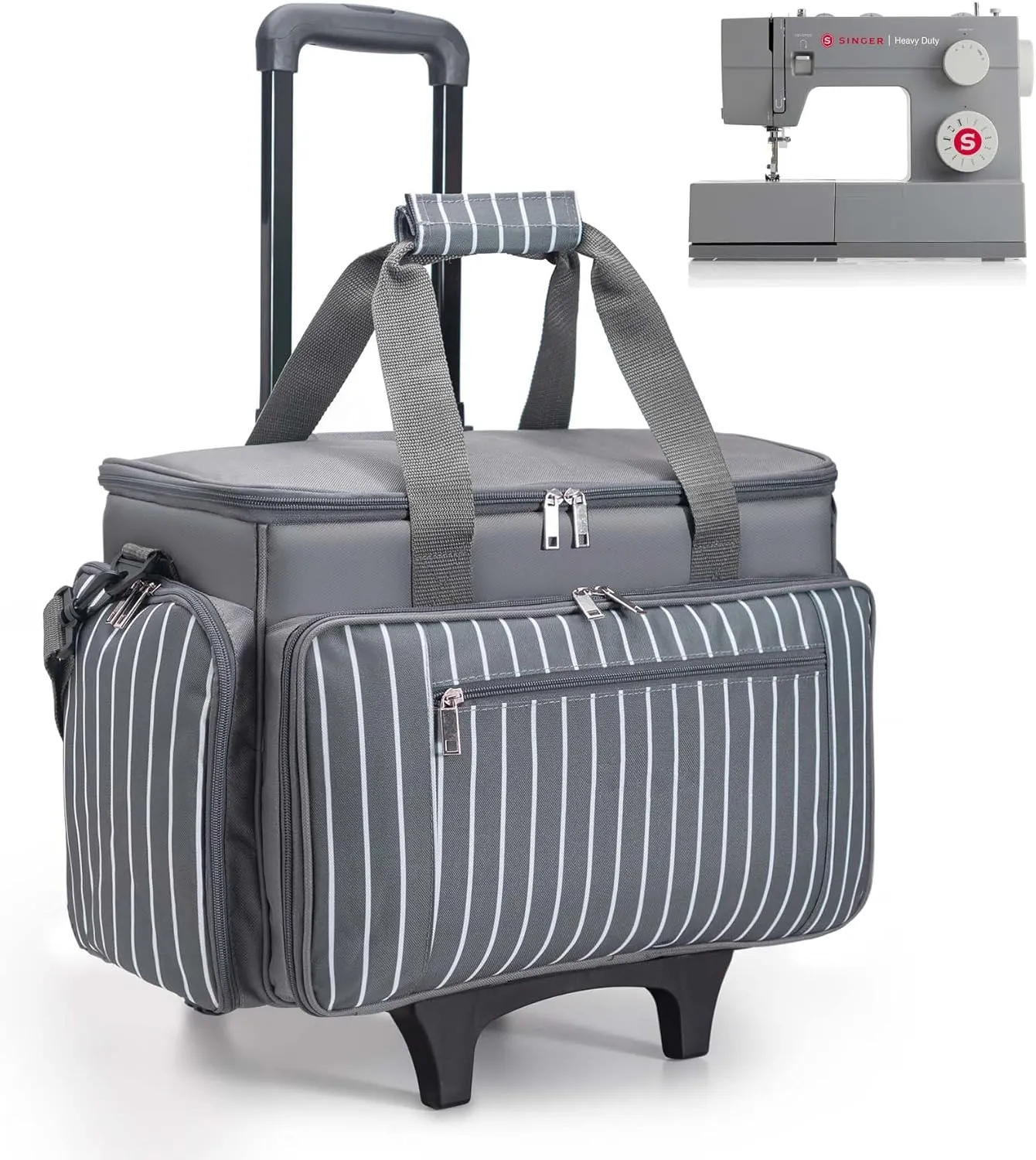 Sewing Machine Case with Wheels, Rolling Sewing Machine Carrying Case, Trolley Tote Bag Fits for Most Standard Sewing Machines Like SINGER, Brother and Janome, Grey