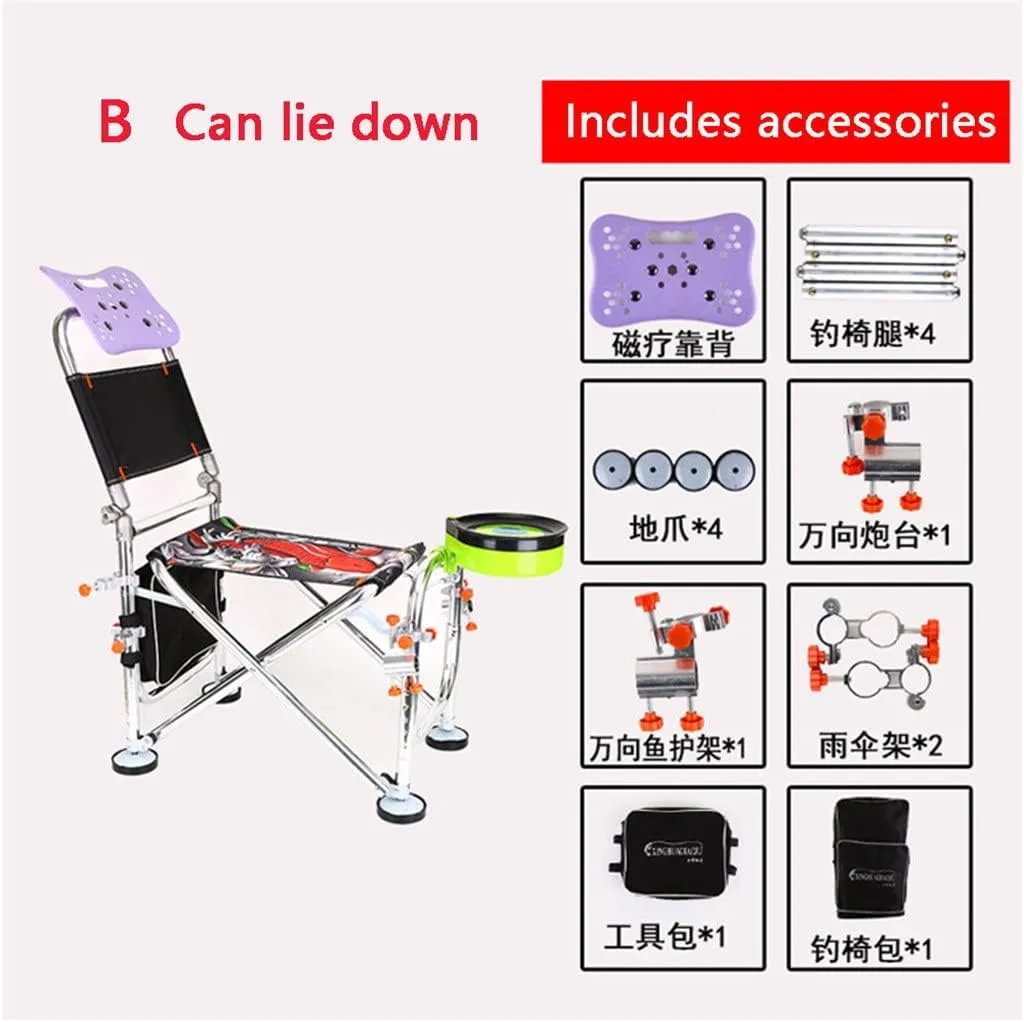 SEYFI Camping Chairs,Aluminum Alloy Fishing Chairng Load-Beachair Outdoor Folding Fishing Chair Set Recliner Multi-Function Fishing Chair/D/B Set