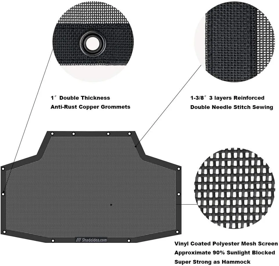 Shadeidea JK Sun Shade Top Compatible with Jeep Wrangler JKU Top Sunshade Soft Mesh Roof Cover (2007-2018)- Wind Noise UV Blocker -10 Year Warranty -4 Door -Black -Rear