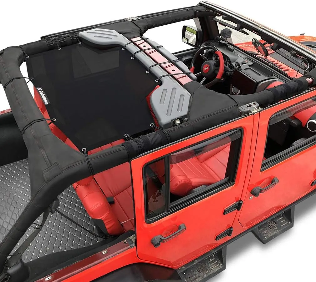 Shadeidea JK Sun Shade Top Compatible with Jeep Wrangler JKU Top Sunshade Soft Mesh Roof Cover (2007-2018)- Wind Noise UV Blocker -10 Year Warranty -4 Door -Black -Rear