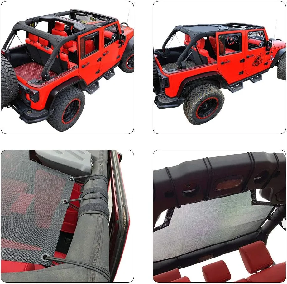 Shadeidea JK Sun Shade Top Compatible with Jeep Wrangler JKU Top Sunshade Soft Mesh Roof Cover (2007-2018)- Wind Noise UV Blocker -10 Year Warranty -4 Door -Black -Rear